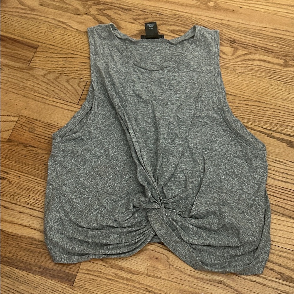 Aqua Heather Gray Twist Front Muscle Tee